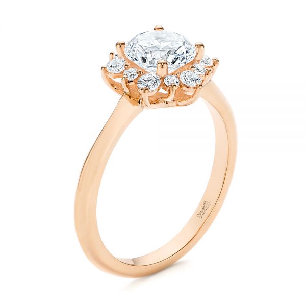 18k Rose Gold 18k Rose Gold Starburst Cluster Halo Diamond Engagement Ring - Three-Quarter View -  105908 - Thumbnail