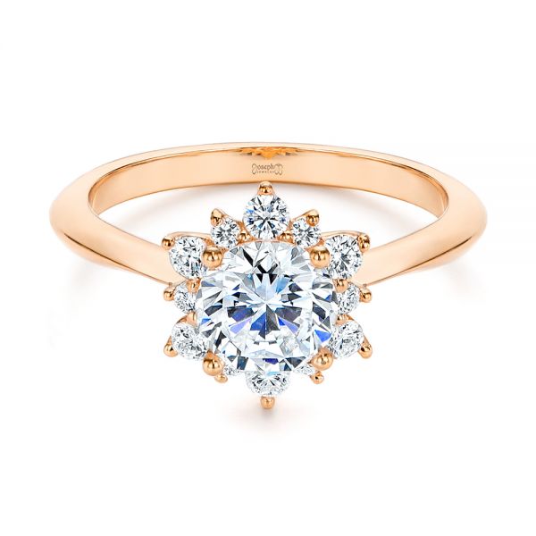 18k Rose Gold 18k Rose Gold Starburst Cluster Halo Diamond Engagement Ring - Flat View -  105908 - Thumbnail