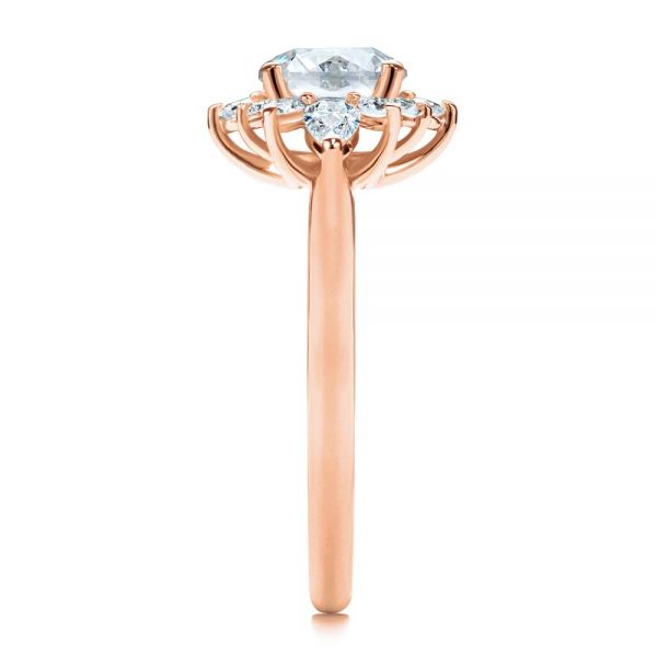 18k Rose Gold 18k Rose Gold Starburst Cluster Halo Diamond Engagement Ring - Side View -  107131