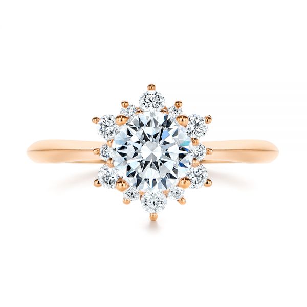 18k Rose Gold 18k Rose Gold Starburst Cluster Halo Diamond Engagement Ring - Top View -  105908 - Thumbnail