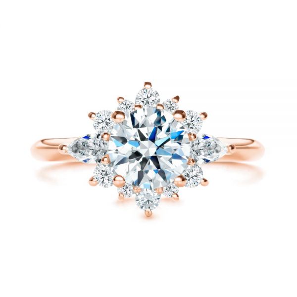 14k Rose Gold 14k Rose Gold Starburst Cluster Halo Diamond Engagement Ring - Top View - 107131