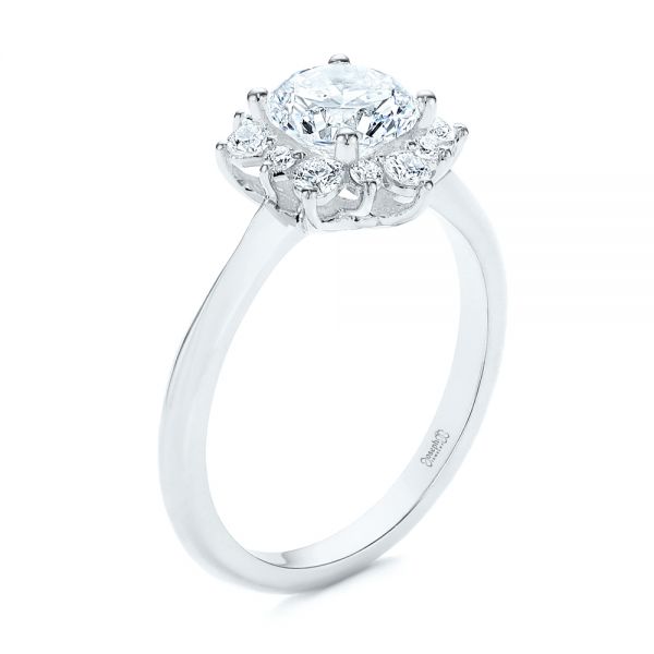 14k White Gold 14k White Gold Starburst Cluster Halo Diamond Engagement Ring - Three-Quarter View - 105908