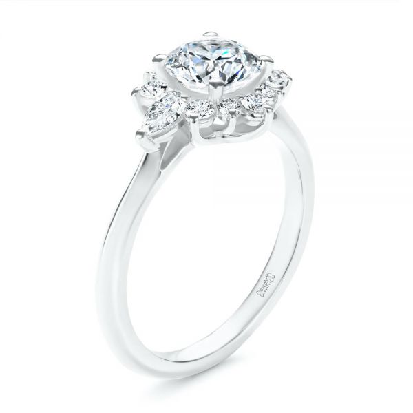  Platinum Platinum Starburst Cluster Halo Diamond Engagement Ring - Three-Quarter View -  107131