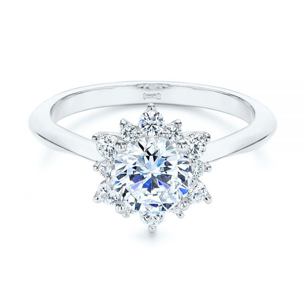 18k White Gold 18k White Gold Starburst Cluster Halo Diamond Engagement Ring - Flat View -  105908 - Thumbnail