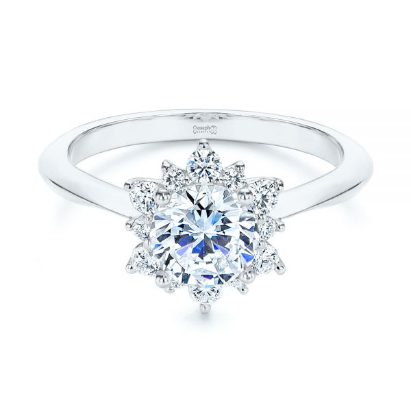 14k White Gold 14k White Gold Starburst Cluster Halo Diamond Engagement Ring - Flat View - 105908