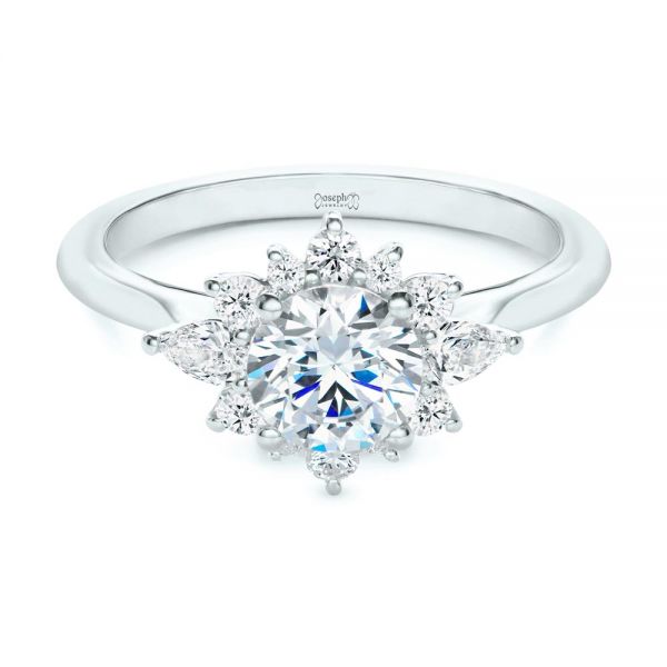 14k White Gold 14k White Gold Starburst Cluster Halo Diamond Engagement Ring - Flat View -  107131