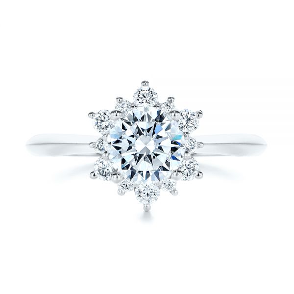 14k White Gold 14k White Gold Starburst Cluster Halo Diamond Engagement Ring - Top View - 105908