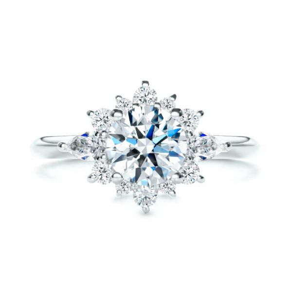 Platinum Platinum Starburst Cluster Halo Diamond Engagement Ring - Top View - 107131