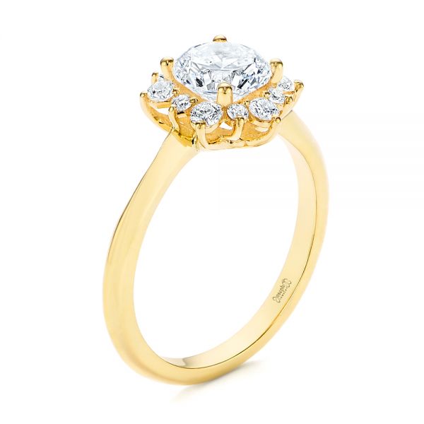 18k Yellow Gold Starburst Cluster Halo Diamond Engagement Ring - Three-Quarter View -  105908