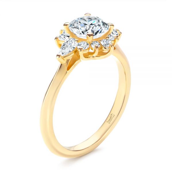 18k Yellow Gold 18k Yellow Gold Starburst Cluster Halo Diamond Engagement Ring - Three-Quarter View -  107131