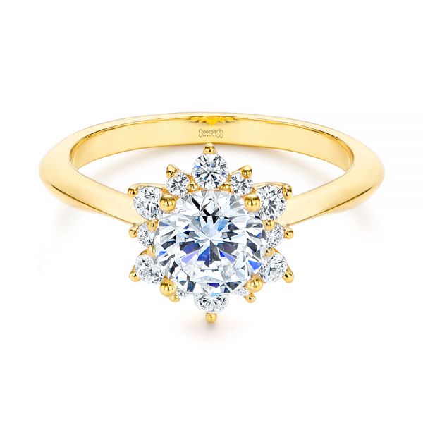 18k Yellow Gold Starburst Cluster Halo Diamond Engagement Ring - Flat View -  105908