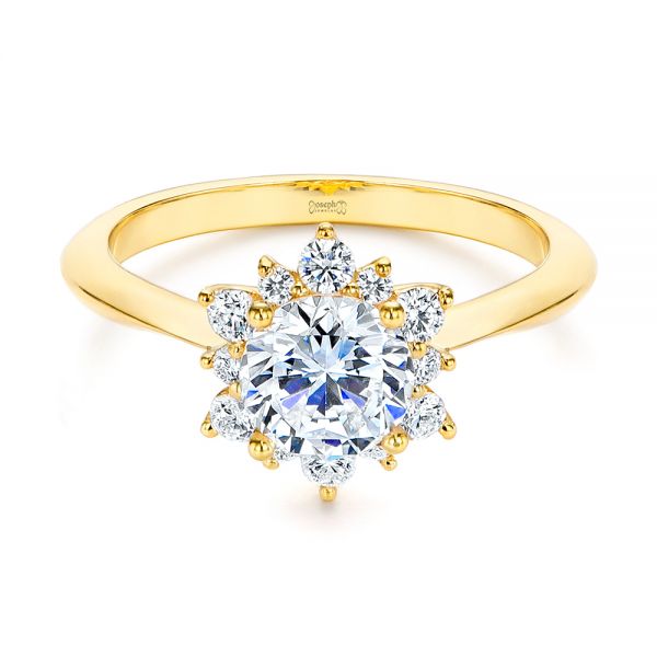 18k Yellow Gold Starburst Cluster Halo Diamond Engagement Ring - Flat View -  105908 - Thumbnail