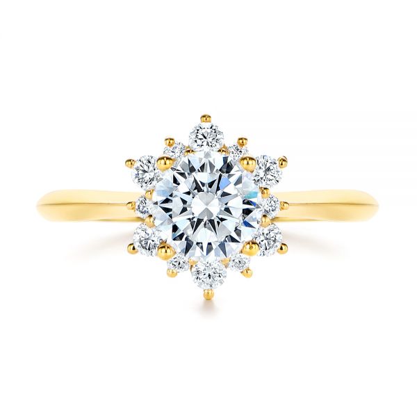 18k Yellow Gold Starburst Cluster Halo Diamond Engagement Ring - Top View -  105908