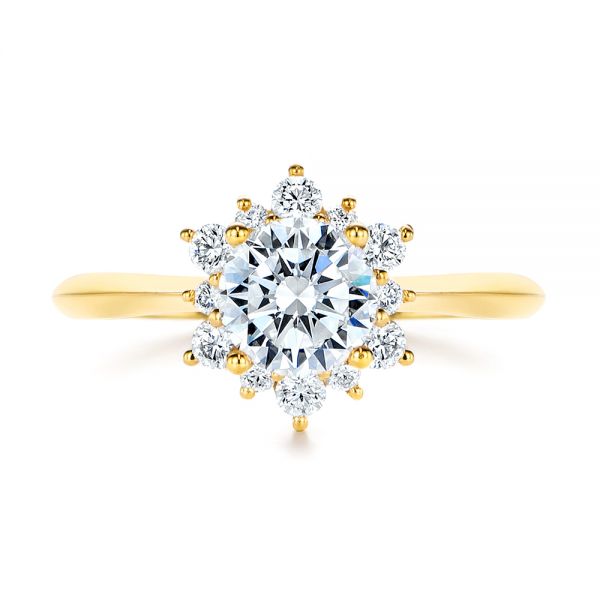 18k Yellow Gold Starburst Cluster Halo Diamond Engagement Ring - Top View -  105908 - Thumbnail