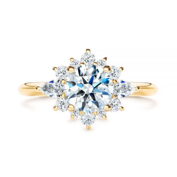 18k Yellow Gold 18k Yellow Gold Starburst Cluster Halo Diamond Engagement Ring - Top View -  107131