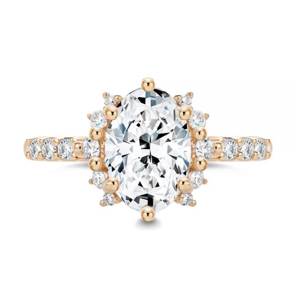 18k Rose Gold 18k Rose Gold Starburst Oval Diamond Engagement Ring - Top View - 107678