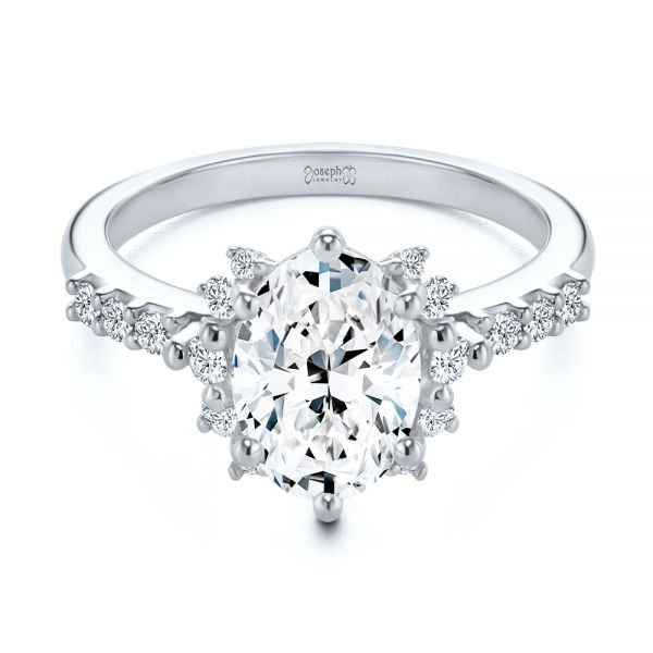 18k White Gold 18k White Gold Starburst Oval Diamond Engagement Ring - Flat View - 107678