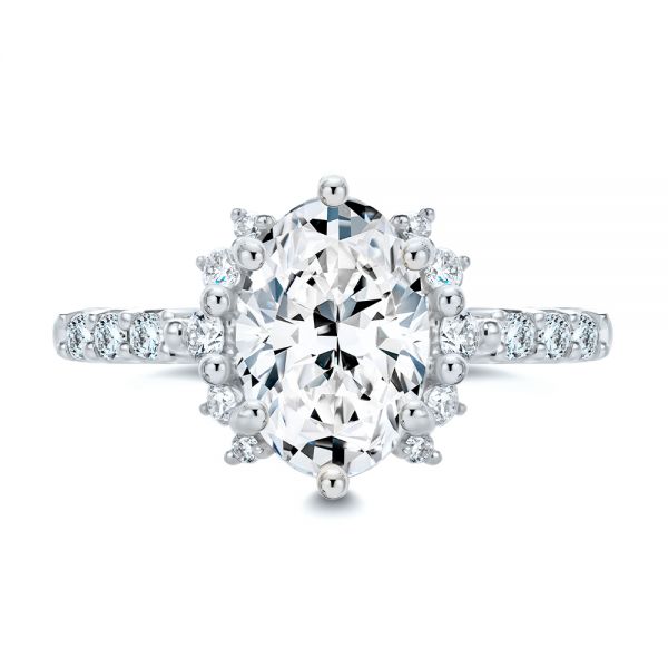18k White Gold 18k White Gold Starburst Oval Diamond Engagement Ring - Top View - 107678