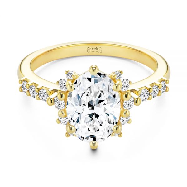 14k Yellow Gold Starburst Oval Diamond Engagement Ring - Flat View - 107678