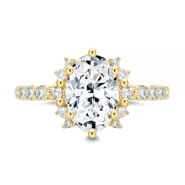 14k Yellow Gold Starburst Oval Diamond Engagement Ring - Top View - 107678
