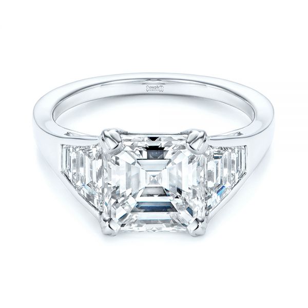  Platinum Step Cut Diamond Engagement Ring - Flat View -  105849