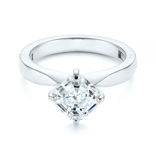 14k White Gold Super-fit Solitaire Asscher Diamond Engagement Ring - Flat View -  105863