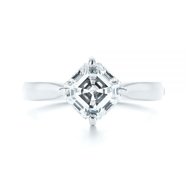 14k White Gold Super-fit Solitaire Asscher Diamond Engagement Ring - Top View -  105863