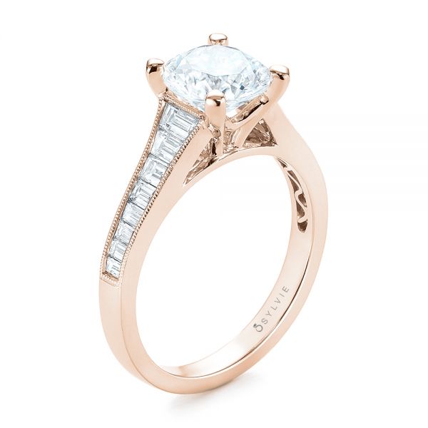 18k Rose Gold 18k Rose Gold Tapered Baguettes Diamond Engagement Ring - Three-Quarter View -  103093