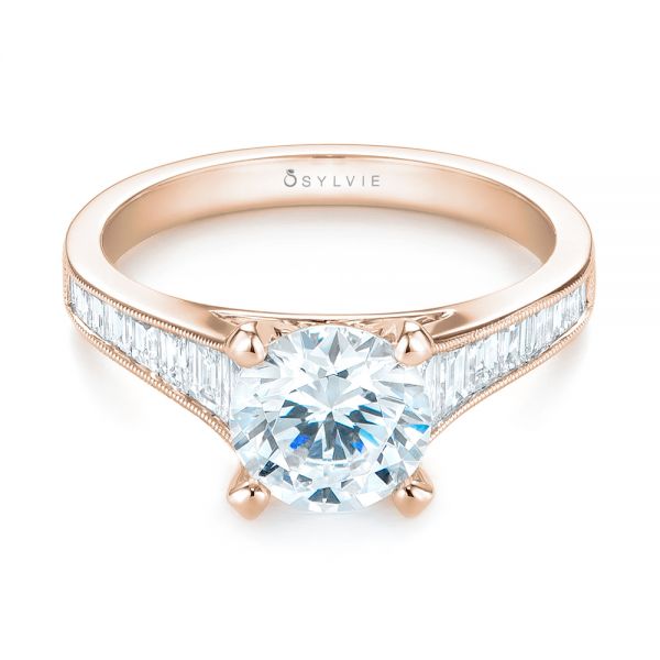 14k Rose Gold 14k Rose Gold Tapered Baguettes Diamond Engagement Ring - Flat View - 103093