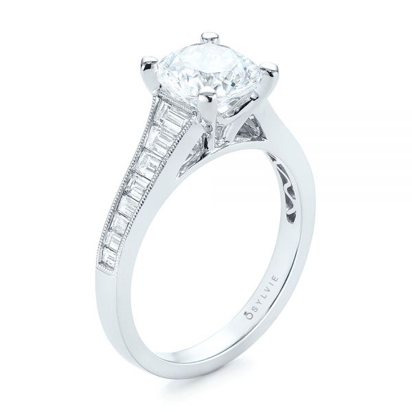  Platinum Platinum Tapered Baguettes Diamond Engagement Ring - Three-Quarter View -  103093