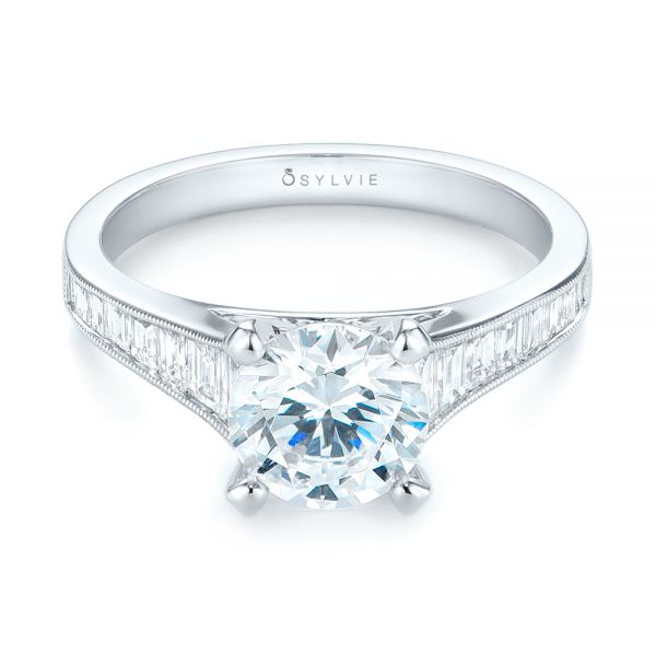 14k White Gold 14k White Gold Tapered Baguettes Diamond Engagement Ring - Flat View -  103093
