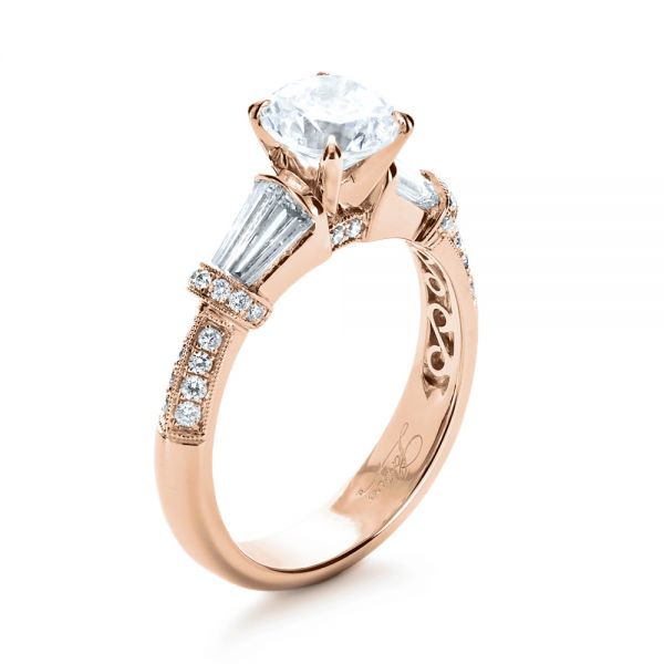 14k Rose Gold 14k Rose Gold Tapered Diamond Engagement Ring - Three-Quarter View -  1146