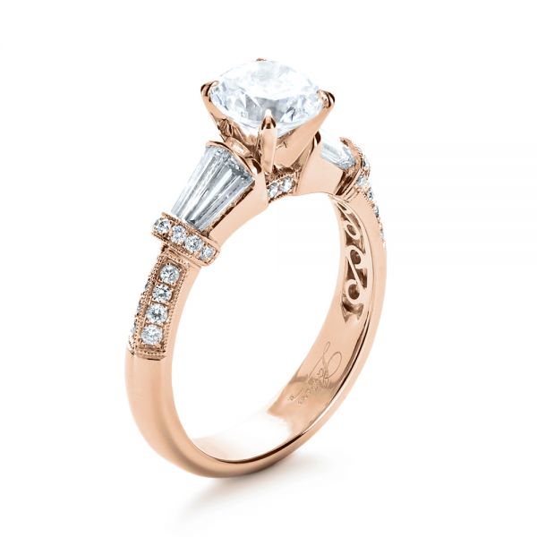14k Rose Gold 14k Rose Gold Tapered Diamond Engagement Ring - Three-Quarter View - 1146