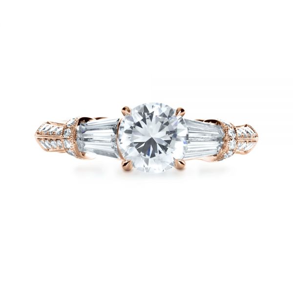18k Rose Gold 18k Rose Gold Tapered Diamond Engagement Ring - Top View -  1146