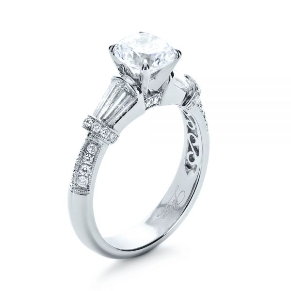 14k White Gold 14k White Gold Tapered Diamond Engagement Ring - Three-Quarter View -  1146
