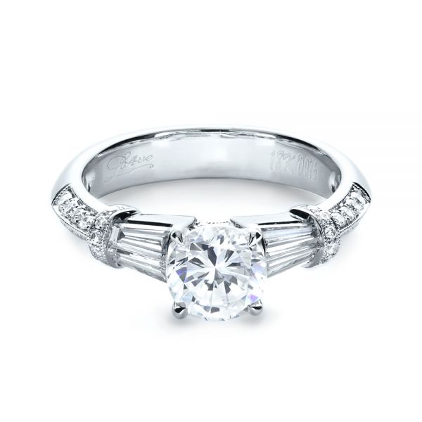 18k White Gold Tapered Diamond Engagement Ring - Flat View -  1146