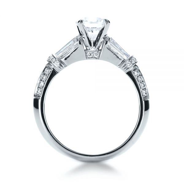 18k White Gold Tapered Diamond Engagement Ring - Front View - 1146