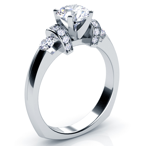  14K Gold Tension Set Diamond Engagement Ring - Three-Quarter View -  201 - Thumbnail