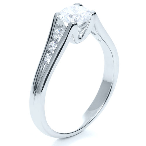  Platinum Platinum Tension Set Diamond Engagement Ring - Three-Quarter View -  215 - Thumbnail