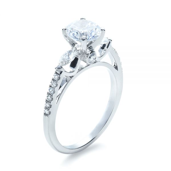18k White Gold Tension Set Diamond Engagement Ring - Three-Quarter View -  1272