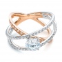  18K Gold Three-band Pink And White Diamond Engagement Ring - Flat View -  101954 - Thumbnail
