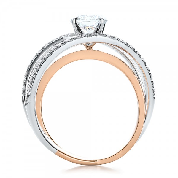 18K Gold Three-band Pink And White Diamond Engagement Ring - Front View - 101954