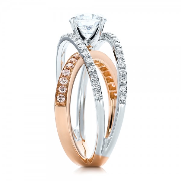 18K Gold Three-band Pink And White Diamond Engagement Ring - Side View - 101954