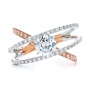  18K Gold Three-band Pink And White Diamond Engagement Ring - Top View -  101954 - Thumbnail