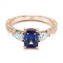 18k Rose Gold 18k Rose Gold Three Stone Alexandrite And Pear Diamond Engagement Ring - Flat View -  105844 - Thumbnail