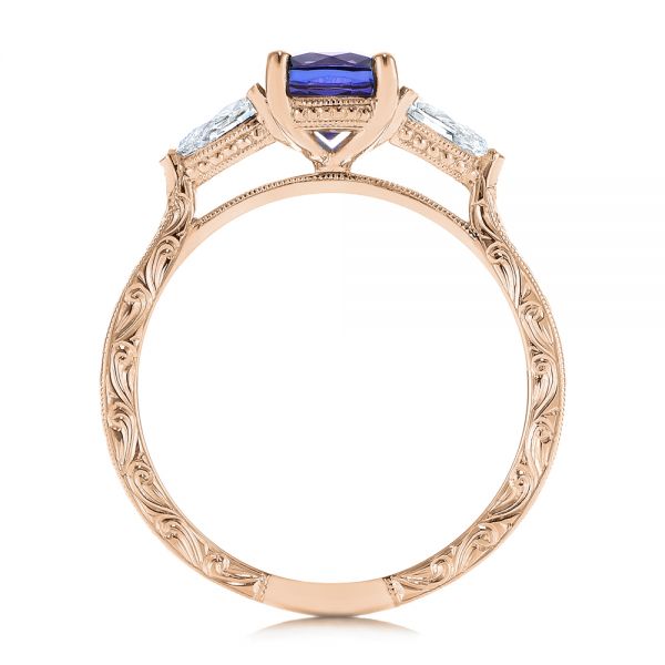 14k Rose Gold 14k Rose Gold Three Stone Alexandrite And Pear Diamond Engagement Ring - Front View - 105844