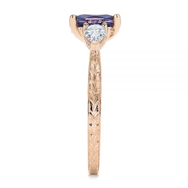 14k Rose Gold 14k Rose Gold Three Stone Alexandrite And Pear Diamond Engagement Ring - Side View - 105844