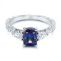  Platinum Three Stone Alexandrite And Pear Diamond Engagement Ring - Flat View -  105844 - Thumbnail