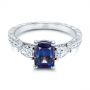 18k White Gold 18k White Gold Three Stone Alexandrite And Pear Diamond Engagement Ring - Flat View -  105844 - Thumbnail