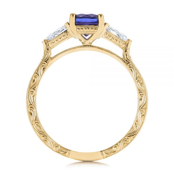 14k Yellow Gold 14k Yellow Gold Three Stone Alexandrite And Pear Diamond Engagement Ring - Front View - 105844
